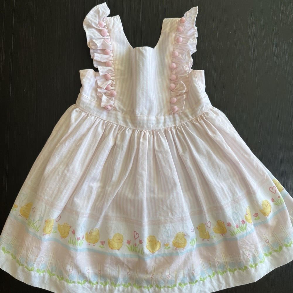Maggie & Zoe pink white striped chick spring Cute Dress Size 12M Ruffle Stripe